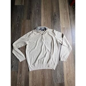 IZOD Quarter Zip Pullover Mens XL Beige Excellent Heathered Cotton Blend Sweater